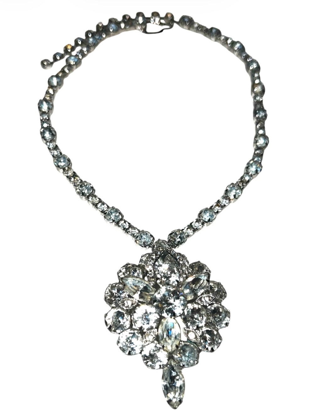 Vintage MINT Eisenberg Ice Rhinestone Crystal Statement Pendant Necklace